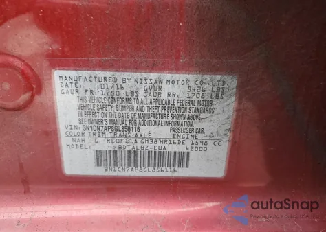 2016 Nissan Versa S from USA, damaged, VIN 3N1CN7AP8GL856116